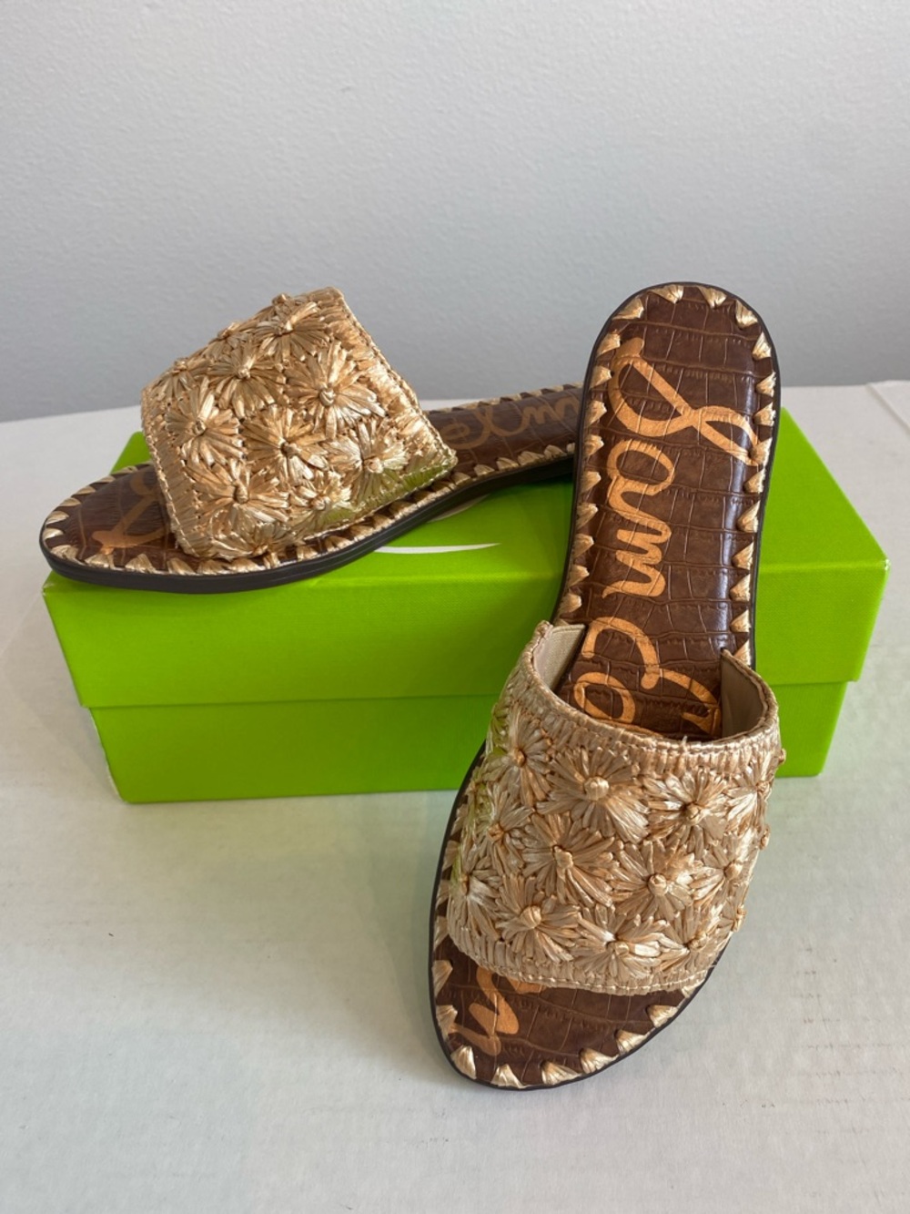 Sam Edelman Giovanna Woven Raffia Slide Sandals Size 7.5 Women’s Brand NIB